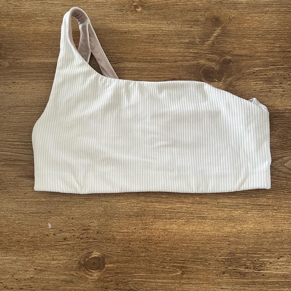One Shoulder Ribbed White Lululemon Sports Bra